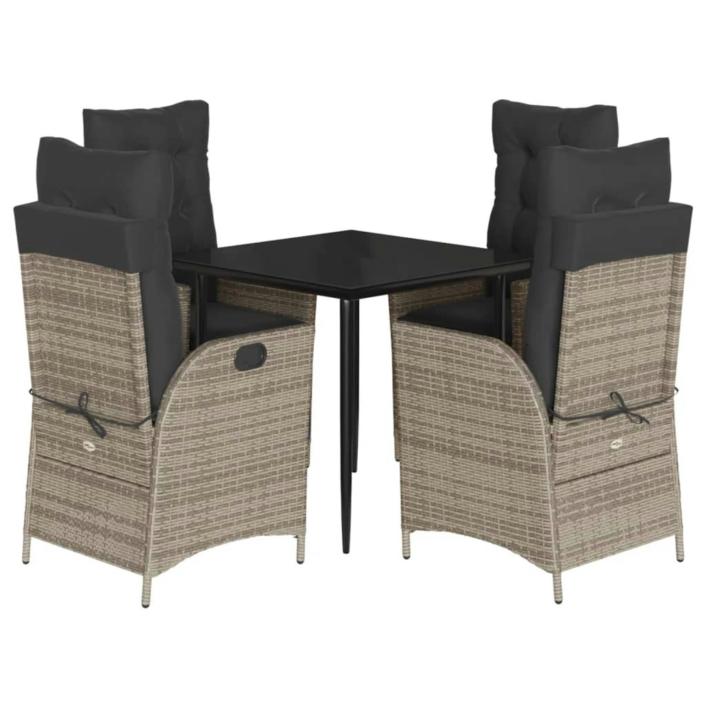 5 Piece Garden Dining Set with Cushions Grey Poly Rattan 3213216