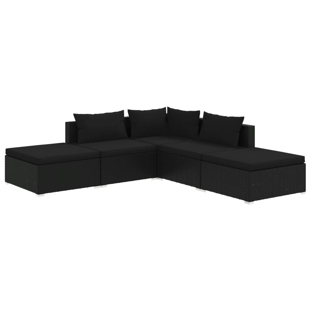 5 Piece Garden Lounge Set with Cushions Poly Rattan Black 3101608