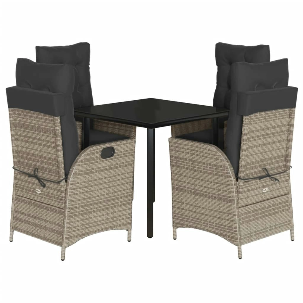 5 Piece Garden Dining Set with Cushions Grey Poly Rattan 3213428