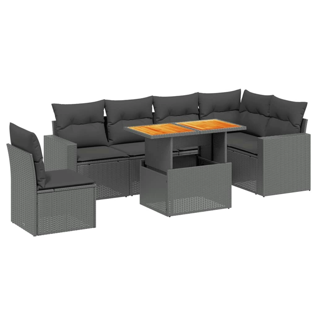 7 Piece Garden Sofa Set with Cushions Black Poly Rattan 3271335