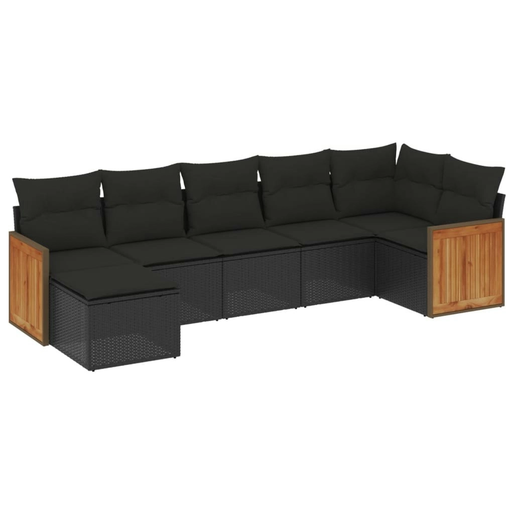 7 Piece Garden Sofa Set with Cushions Black Poly Rattan 3227868