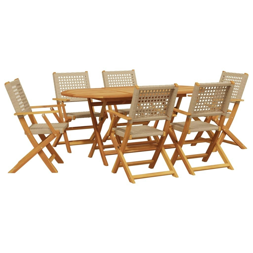 7 Piece Garden Dining Set Beige Poly Rattan and Solid Wood 3281708