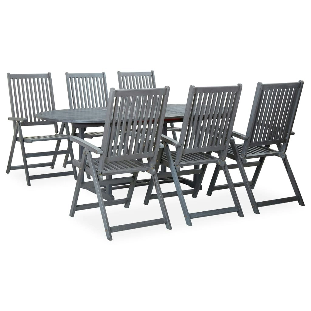 7 Piece Outdoor Dining Set Solid Acacia Wood Grey 47278