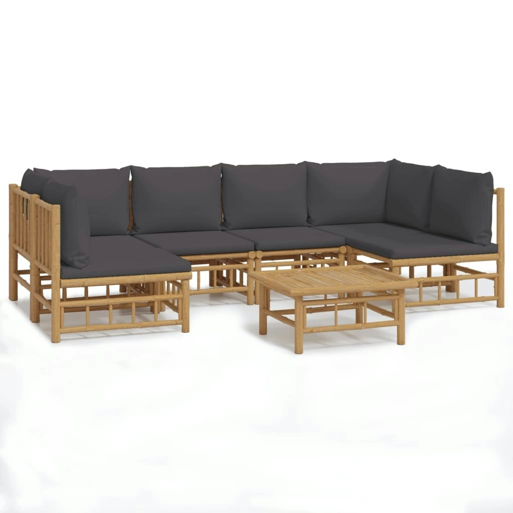 7 Piece Garden Lounge Set with Dark Grey Cushions  Bamboo 3155230