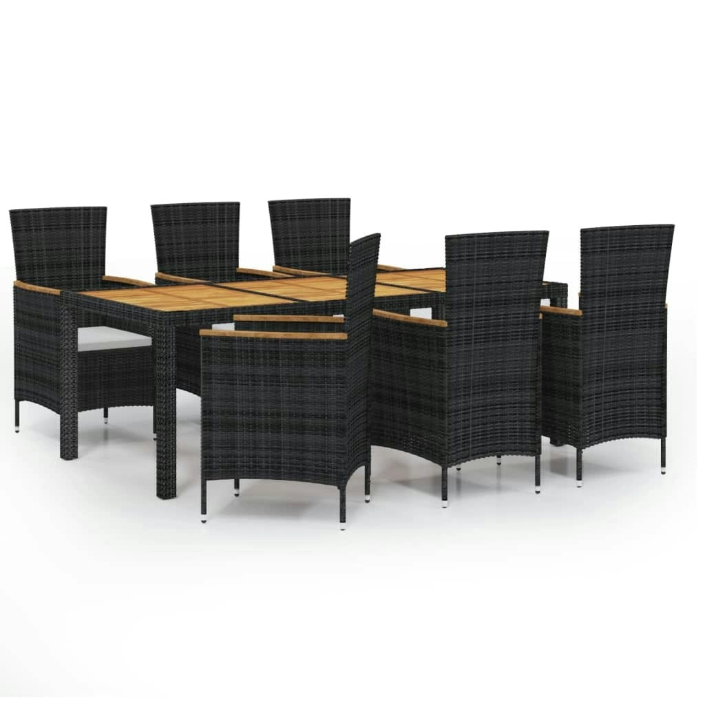 7 Piece Outdoor Dining Set with Cushions Poly Rattan Black 3094913