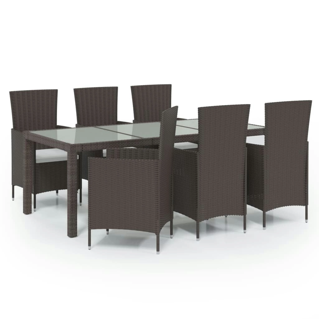 7 Piece Outdoor Dining Set with Cushions Poly Rattan Brown 3094821