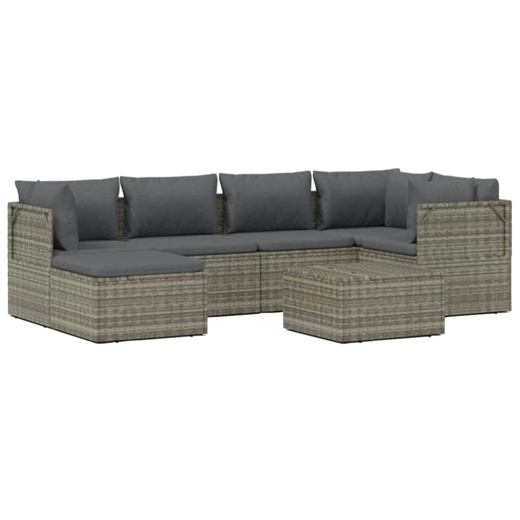 7 Piece Garden Lounge Set with Cushions Grey Poly Rattan 3157384