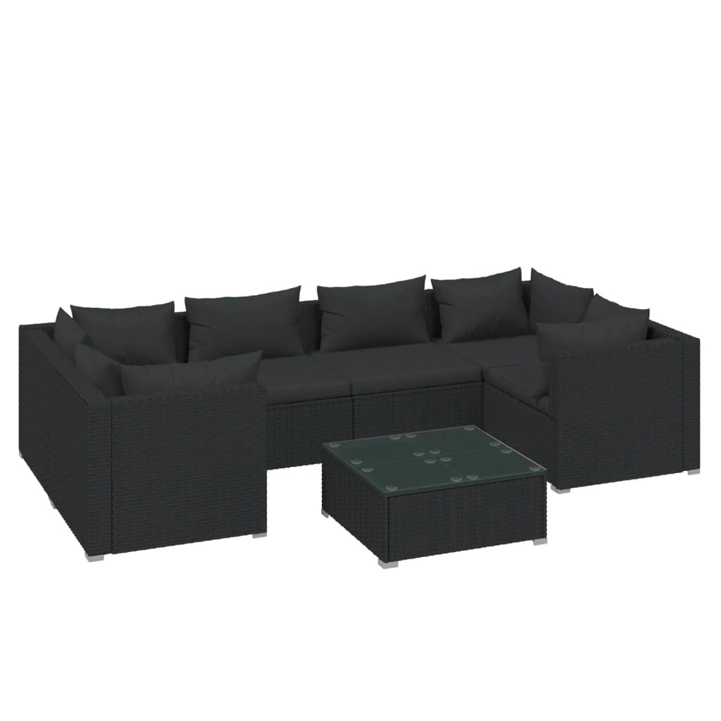 7 Piece Garden Lounge Set with Cushions Poly Rattan Black 3101944