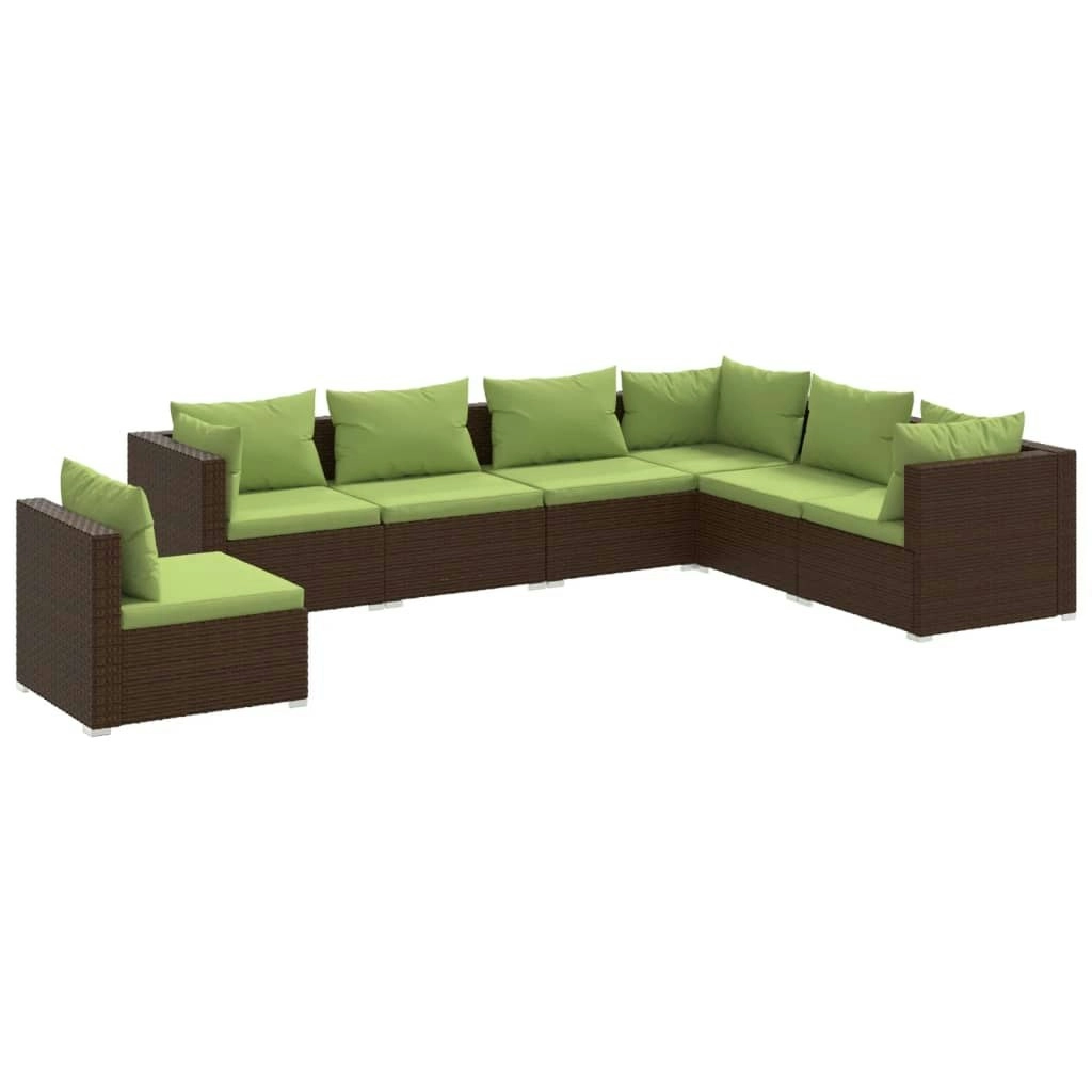 7 Piece Garden Lounge Set with Cushions Poly Rattan Brown 3102356