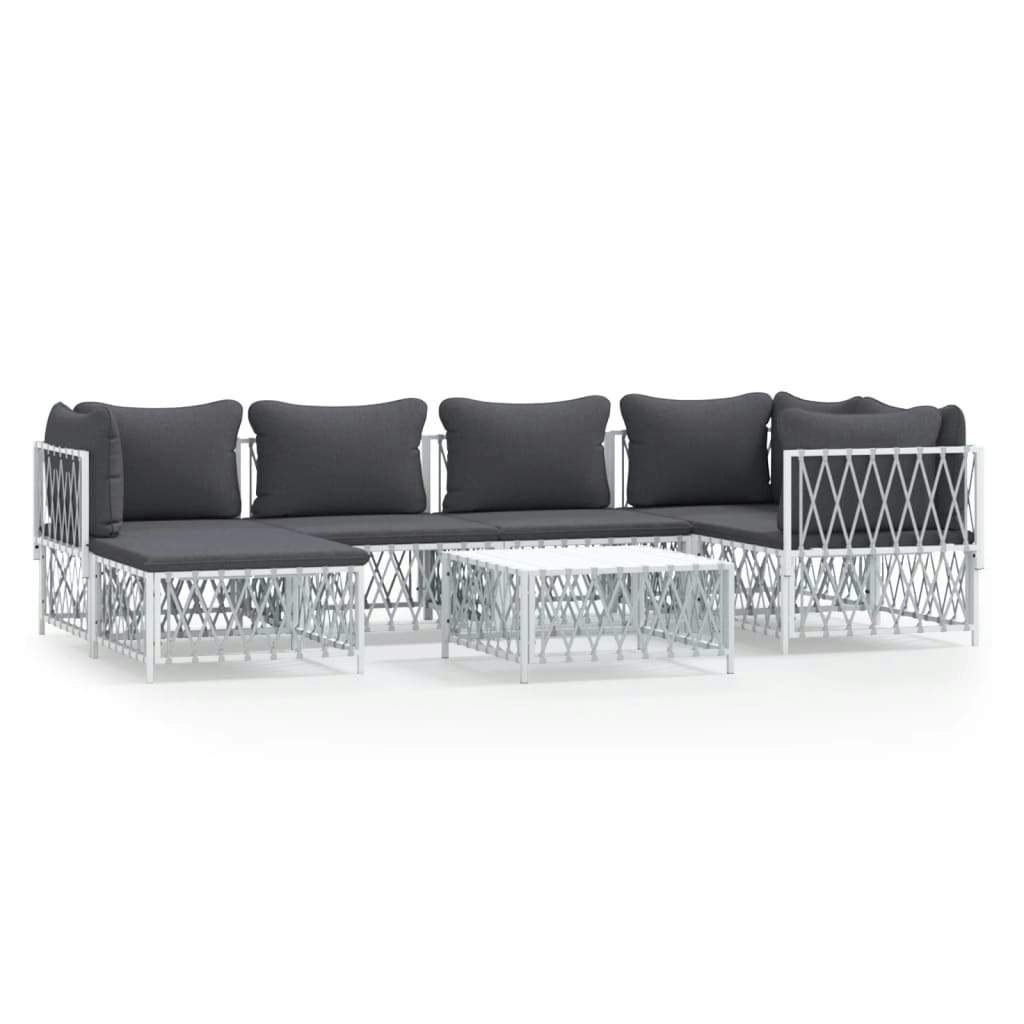 7 Piece Garden Lounge Set with Cushions White Steel 3186894