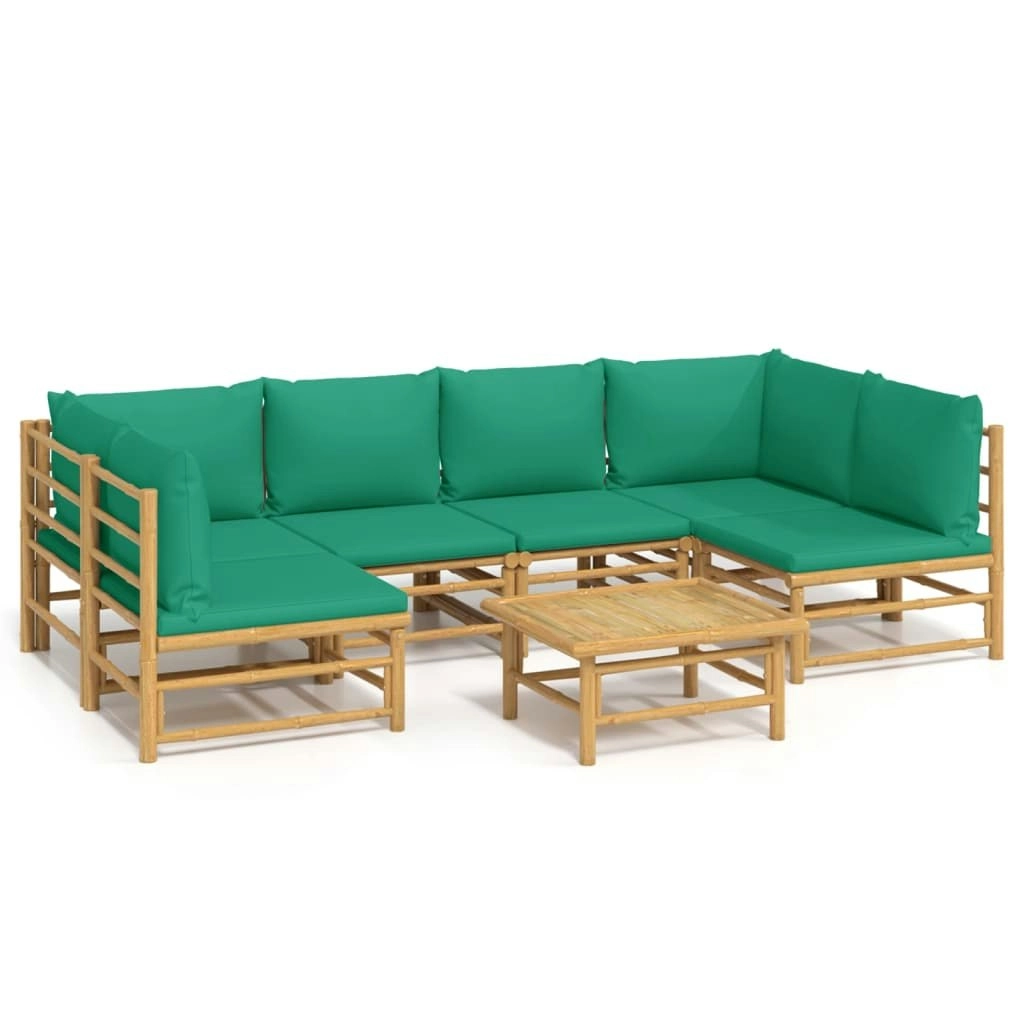 7 Piece Garden Lounge Set with Green Cushions  Bamboo 3155166