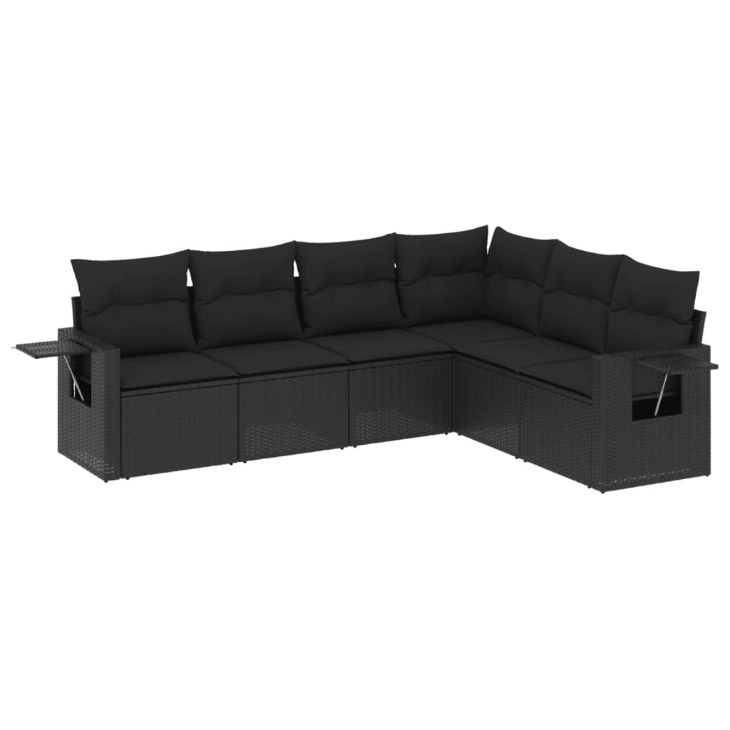 6 Piece Garden Sofa Set with Cushions Black Poly Rattan 3252542