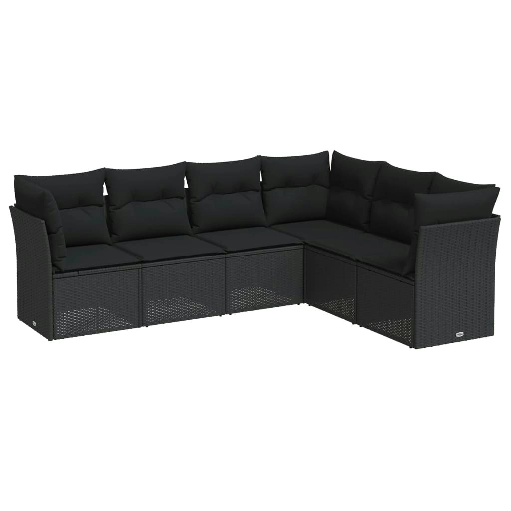 6 Piece Garden Sofa Set with Cushions Black Poly Rattan 3249514