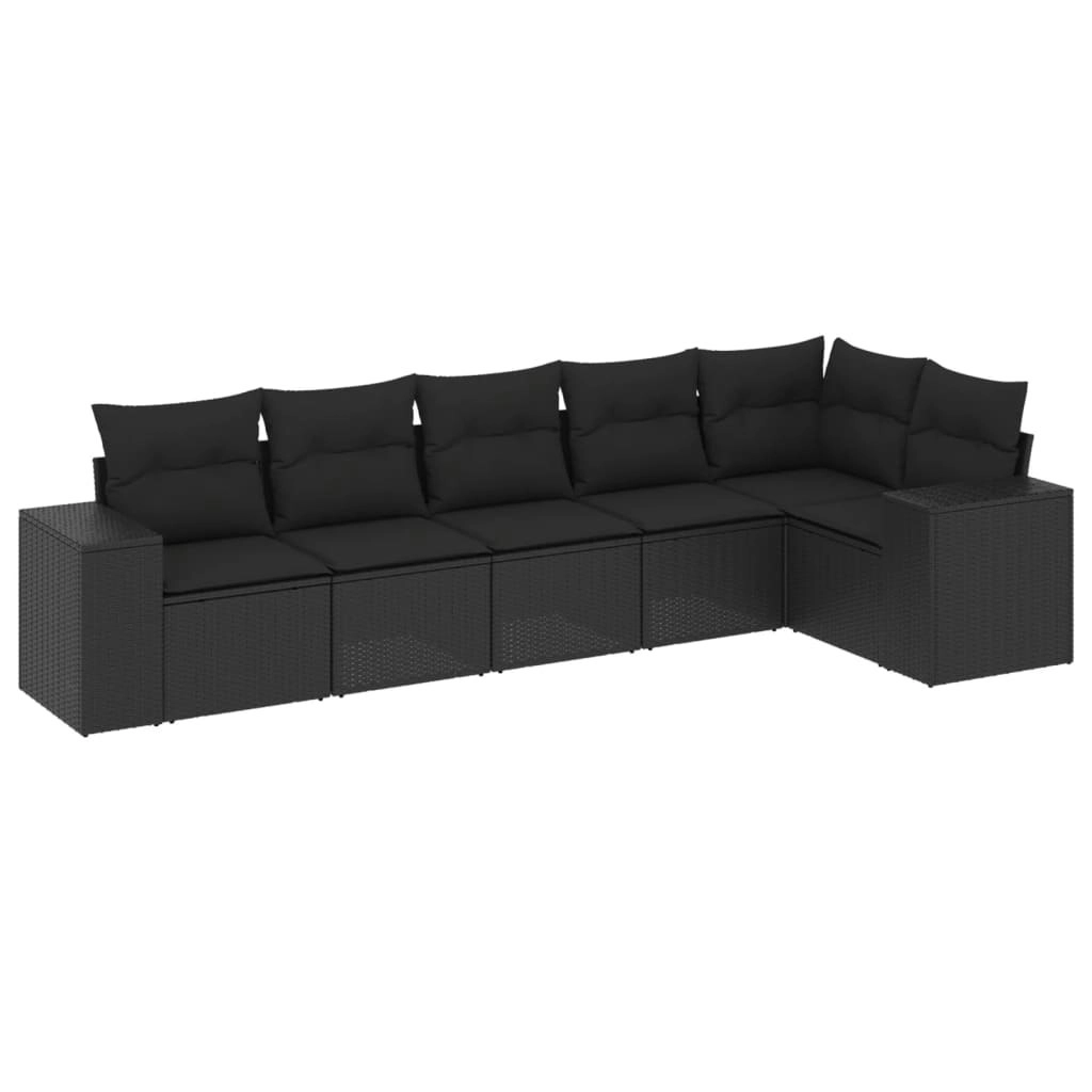 6 Piece Garden Sofa Set with Cushions Black Poly Rattan 3222584