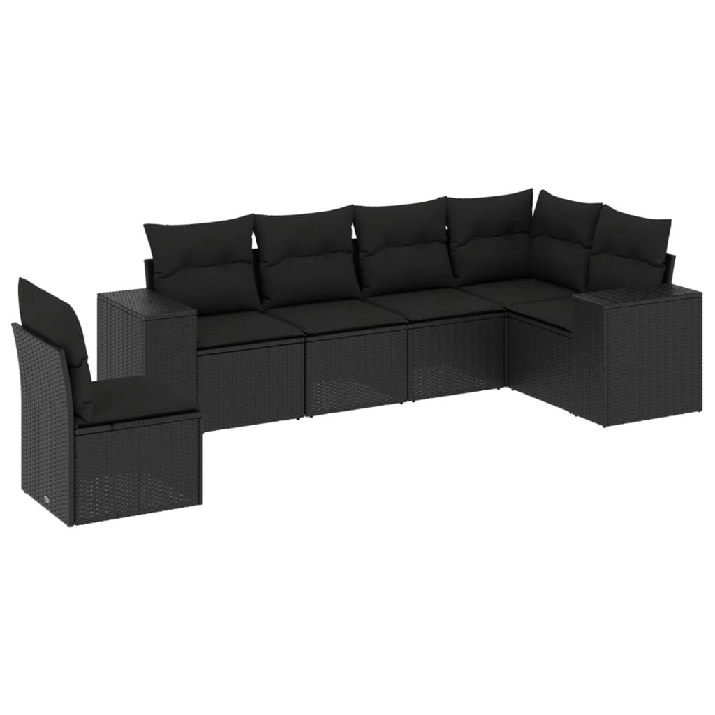 6 Piece Garden Sofa Set with Cushions Black Poly Rattan 3254962