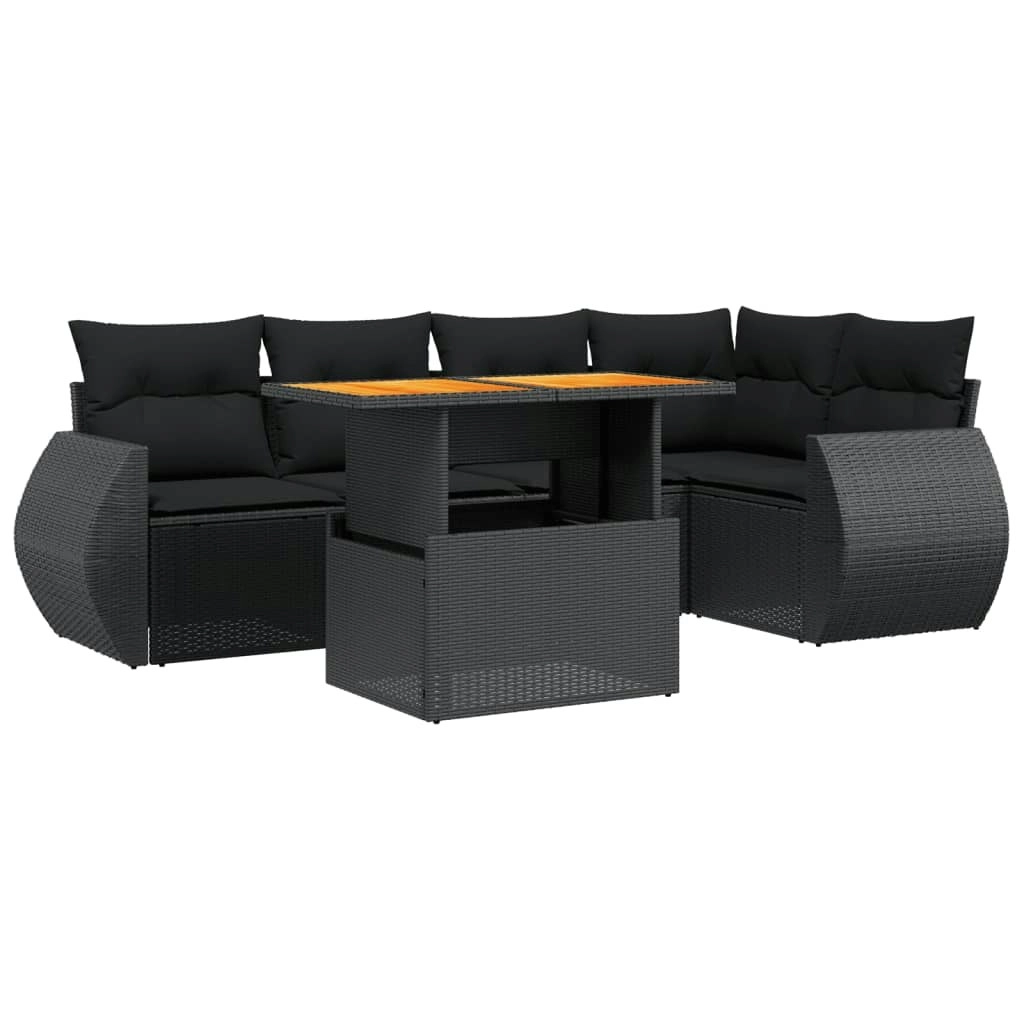 6 Piece Garden Sofa Set with Cushions Black Poly Rattan 3272182