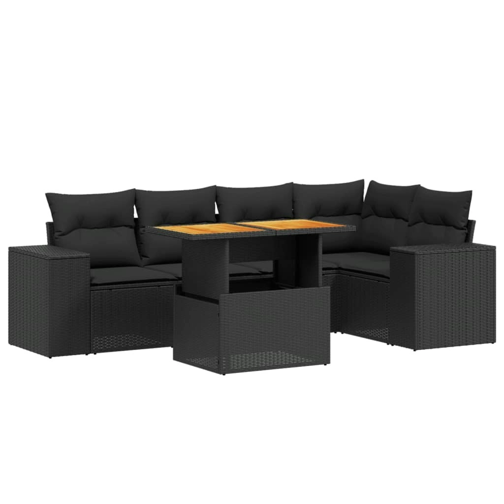 6 Piece Garden Sofa Set with Cushions Black Poly Rattan 3272623