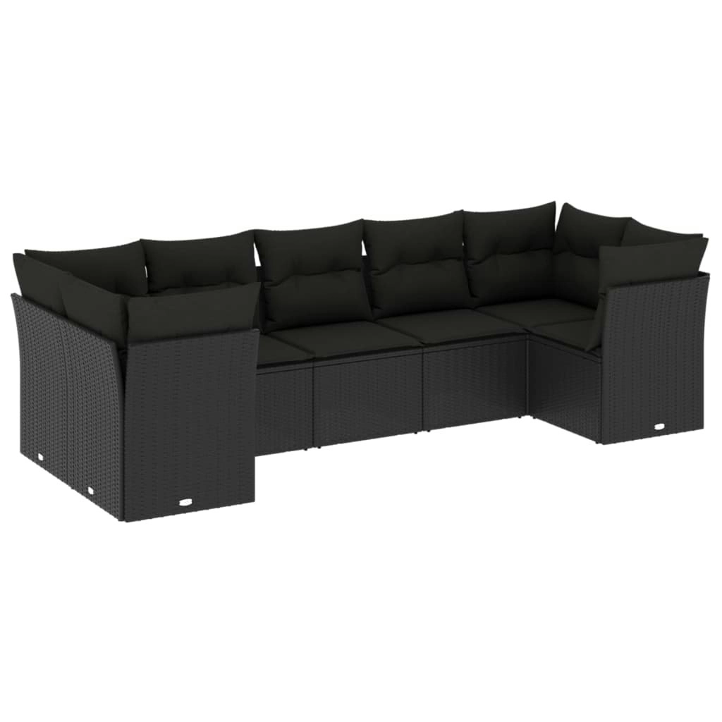 7 Piece Garden Sofa Set with Cushions Black Poly Rattan 3218115