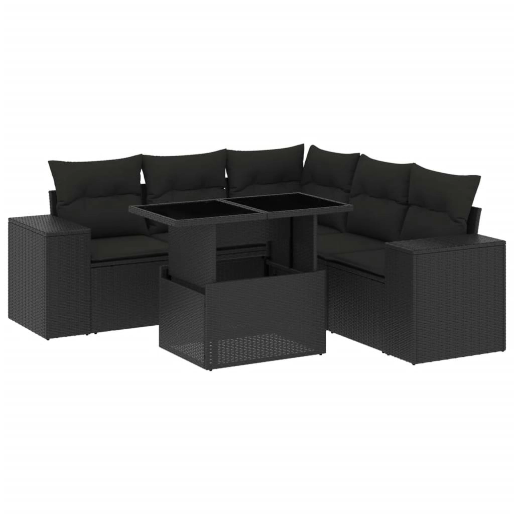 6 Piece Garden Sofa Set with Cushions Black Poly Rattan 3269155