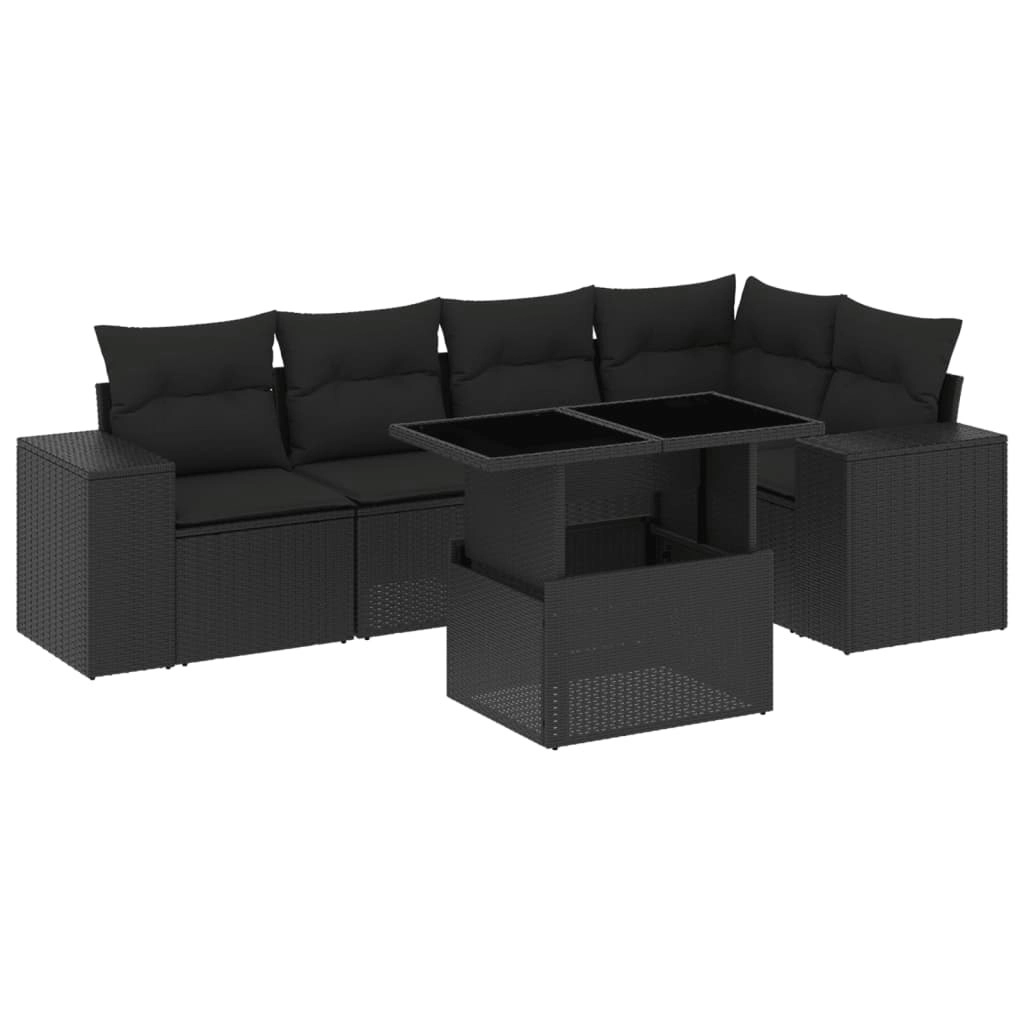 6 Piece Garden Sofa Set with Cushions Black Poly Rattan 3269145