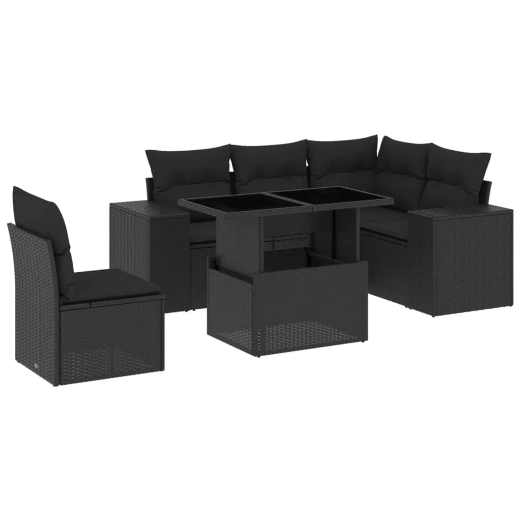 6 Piece Garden Sofa Set with Cushions Black Poly Rattan 3269165