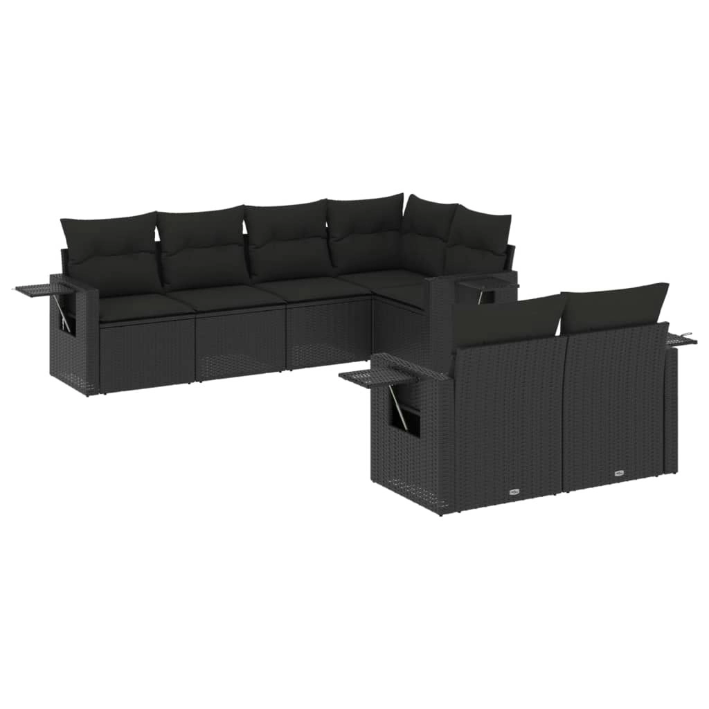 7 Piece Garden Sofa Set with Cushions Black Poly Rattan 3252742