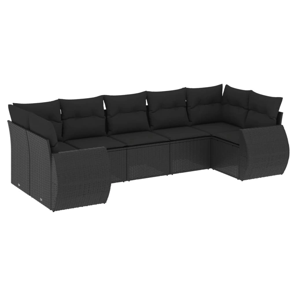 7 Piece Garden Sofa Set with Cushions Black Poly Rattan 3254122