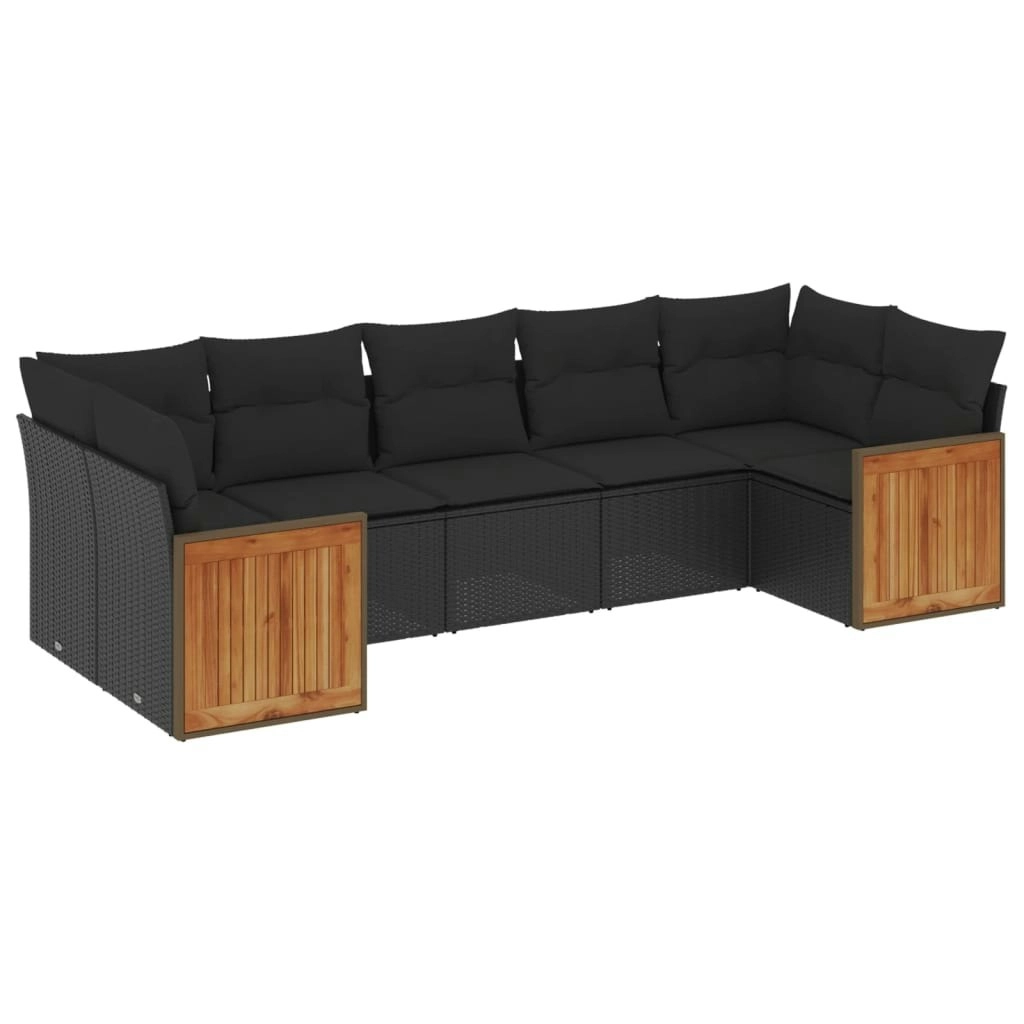 7 Piece Garden Sofa Set with Cushions Black Poly Rattan 3260347