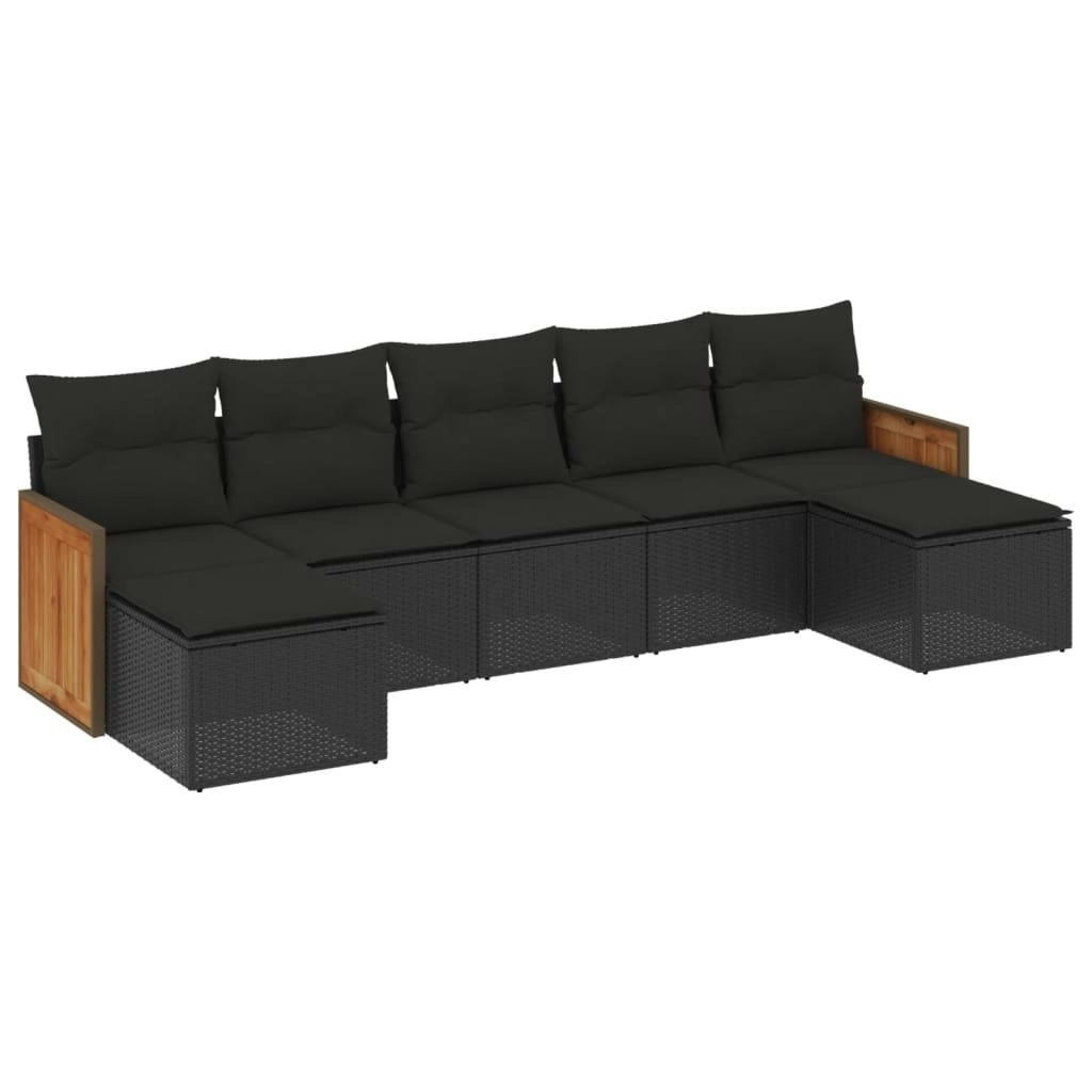 7 Piece Garden Sofa Set with Cushions Black Poly Rattan 3260312