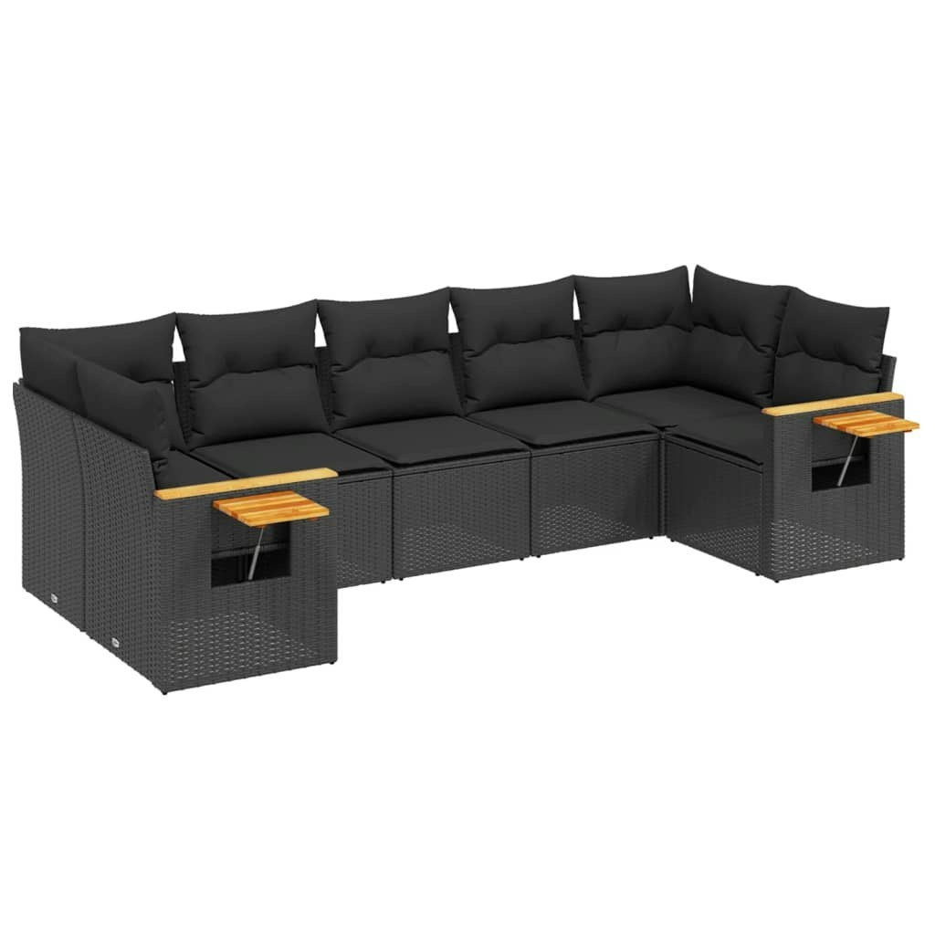 7 Piece Garden Sofa Set with Cushions Black Poly Rattan 3227105