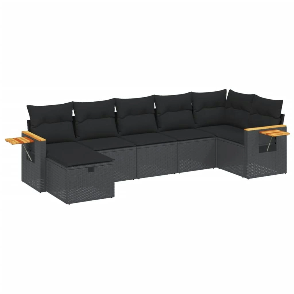 7 Piece Garden Sofa Set with Cushions Black Poly Rattan 3265528