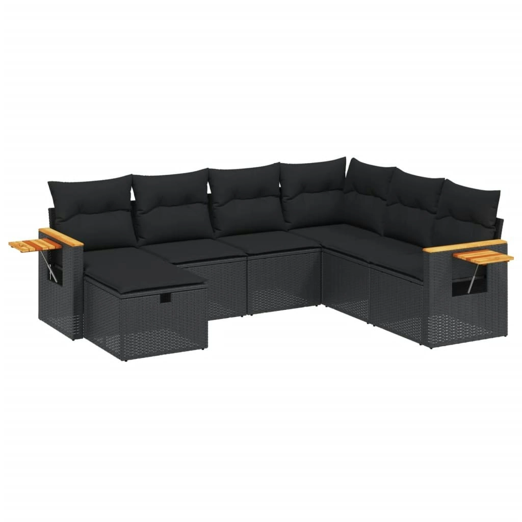 7 Piece Garden Sofa Set with Cushions Black Poly Rattan 3265542