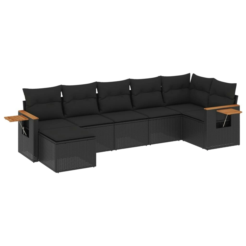 7 Piece Garden Sofa Set with Cushions Black Poly Rattan 3227028