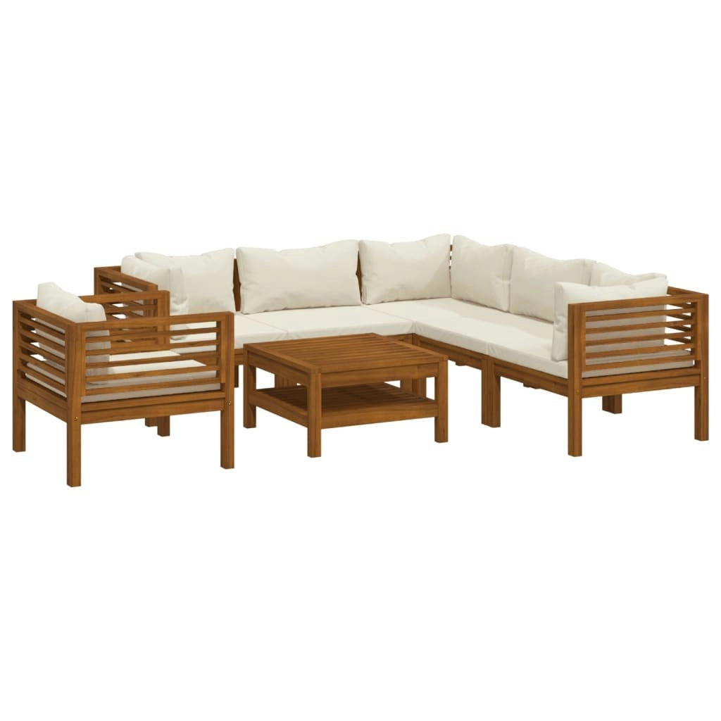 7 Piece Garden Lounge Set with Cream Cushion Solid Acacia Wood 3086938