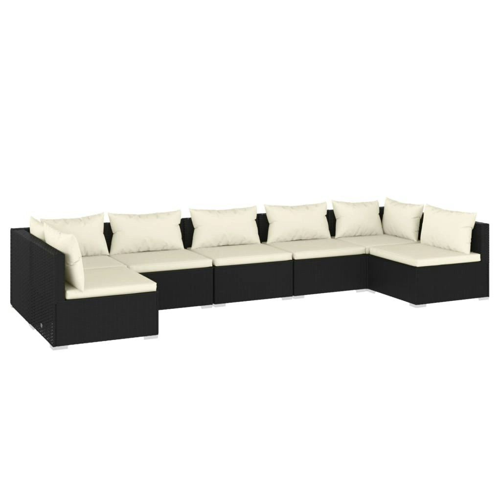 7 Piece Garden Lounge Set with Cushions Poly Rattan Black 3101887