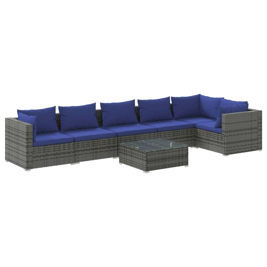 7 Piece Garden Lounge Set with Cushions Poly Rattan Grey 3101726