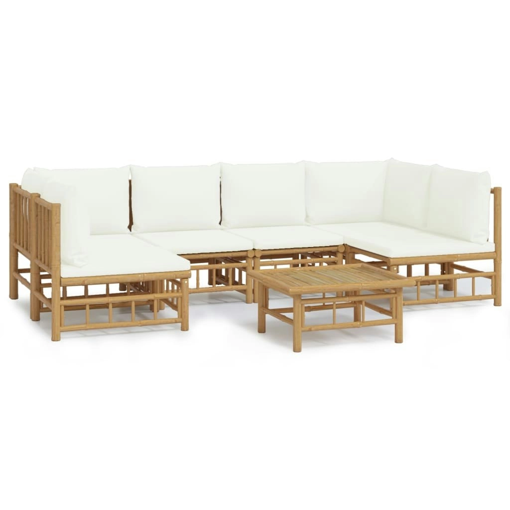 7 Piece Garden Lounge Set with Cream White Cushions  Bamboo 3155198