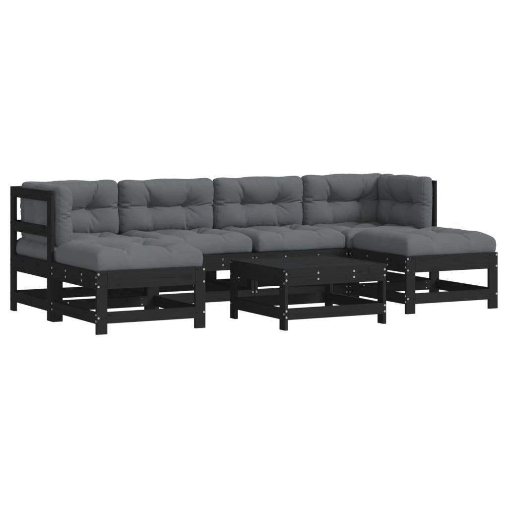 7 Piece Garden Lounge Set with Cushions Black Solid Wood 3185931