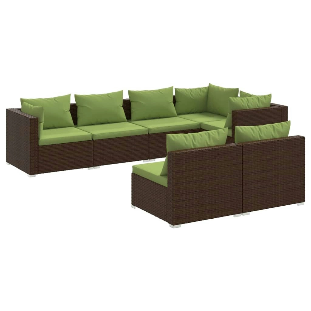 7 Piece Garden Lounge Set with Cushions Brown Poly Rattan 3102388