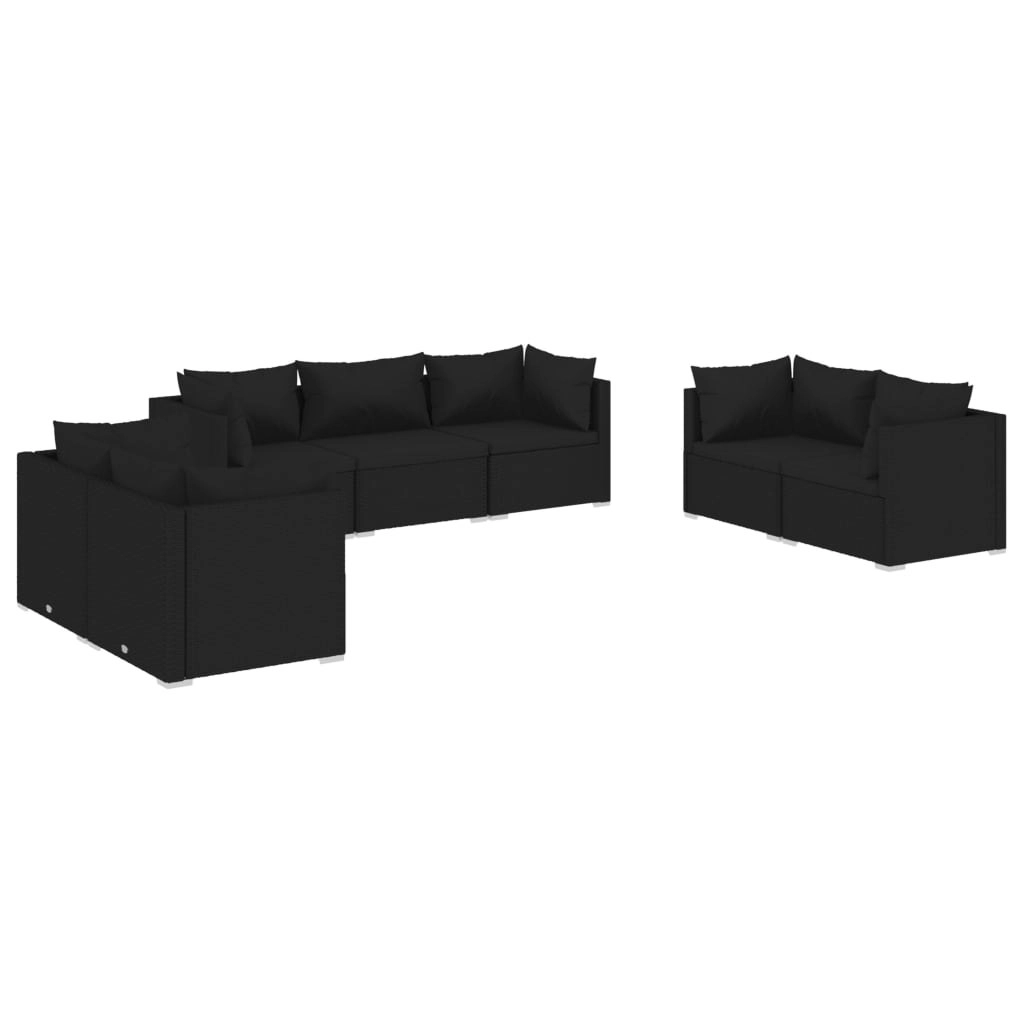 7 Piece Garden Lounge Set with Cushions Poly Rattan Black 3102264