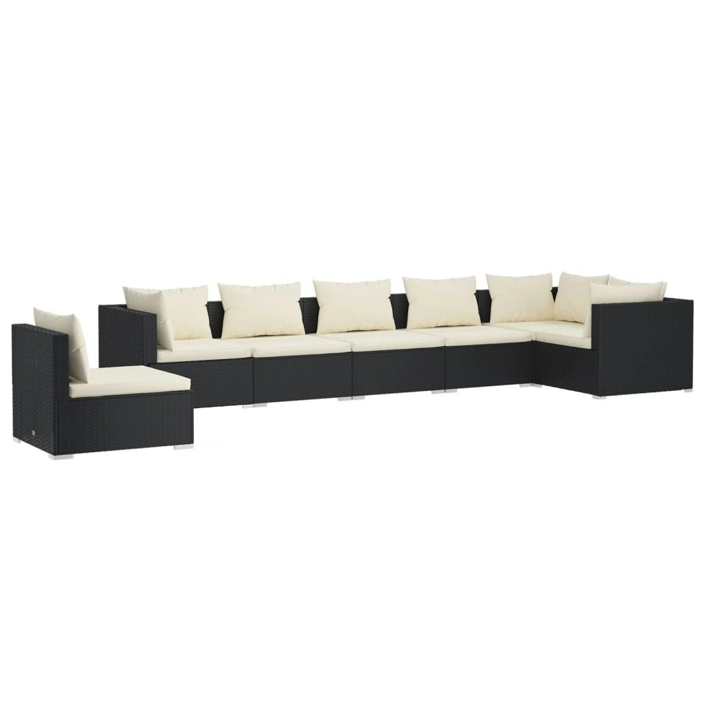 7 Piece Garden Lounge Set with Cushions Poly Rattan Black 3102335