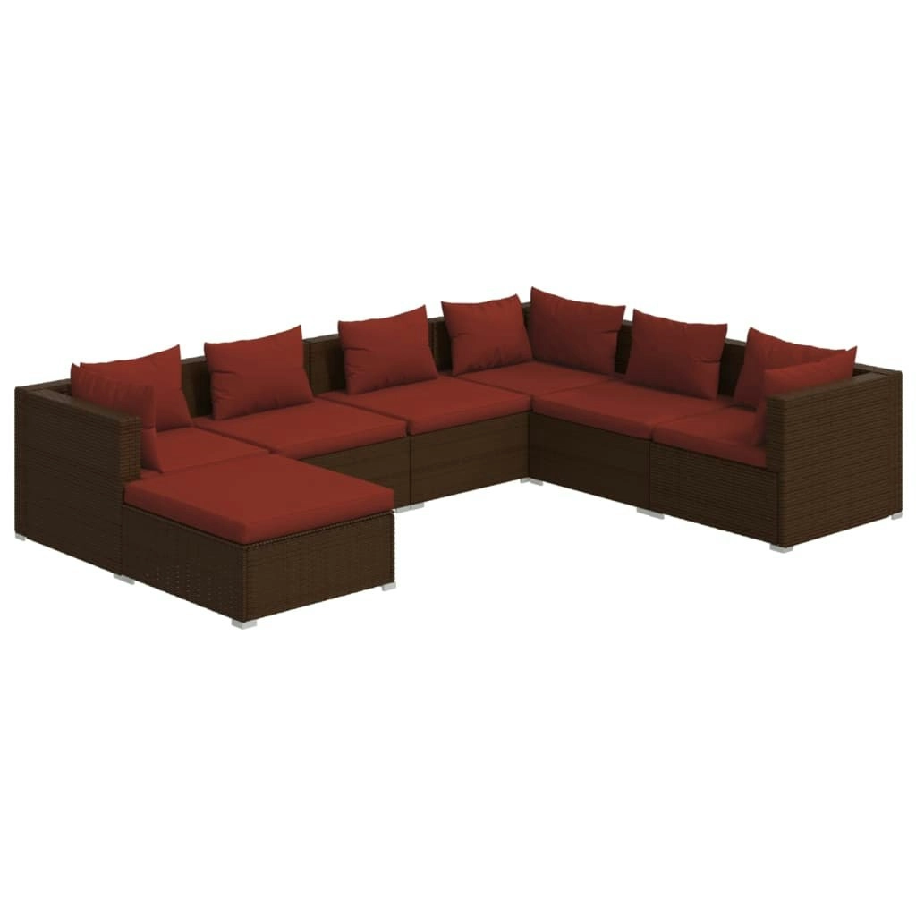 7 Piece Garden Lounge Set with Cushions Poly Rattan Brown 3101835