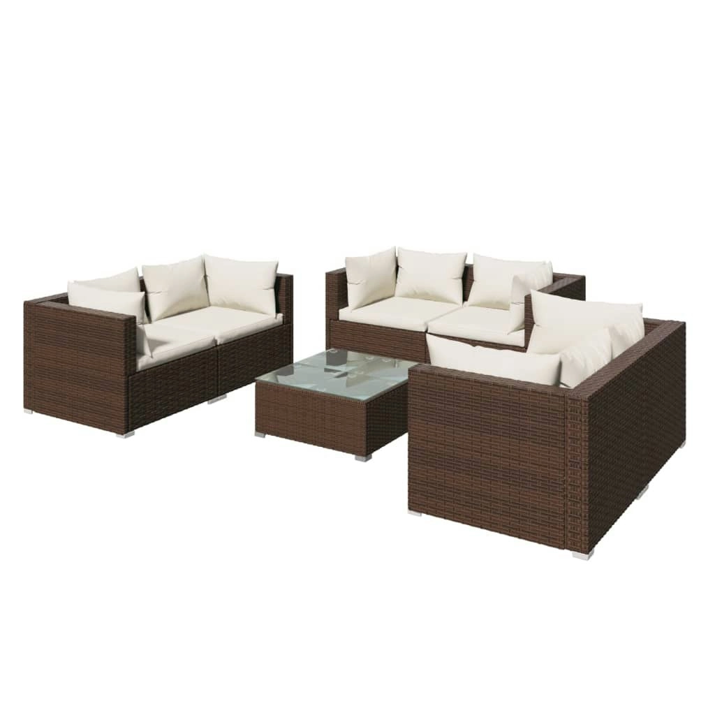 7 Piece Garden Lounge Set with Cushions Poly Rattan Brown 3102306