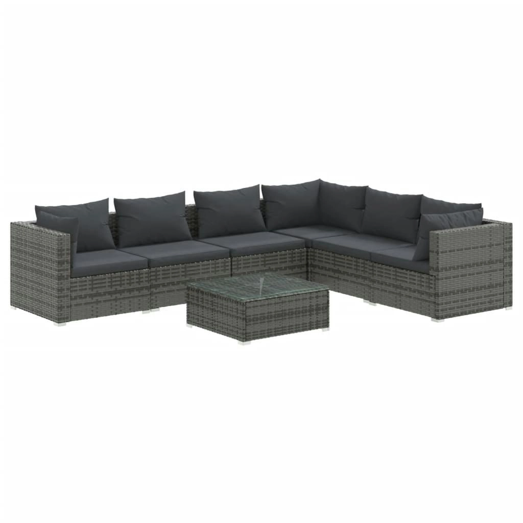 7 Piece Garden Lounge Set with Cushions Poly Rattan Grey 3101733