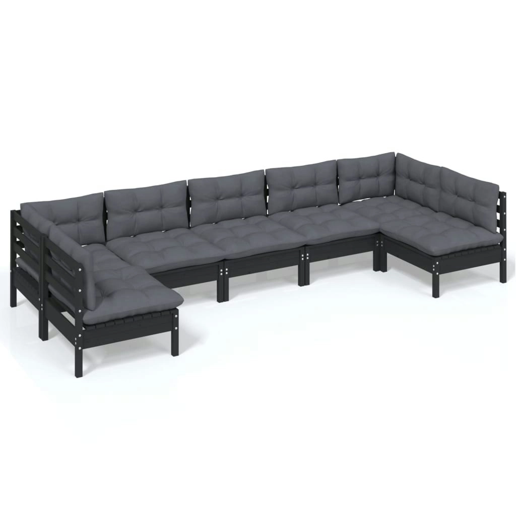 7 Piece Garden Lounge Set with Cushions Black Solid Pinewood 3097167