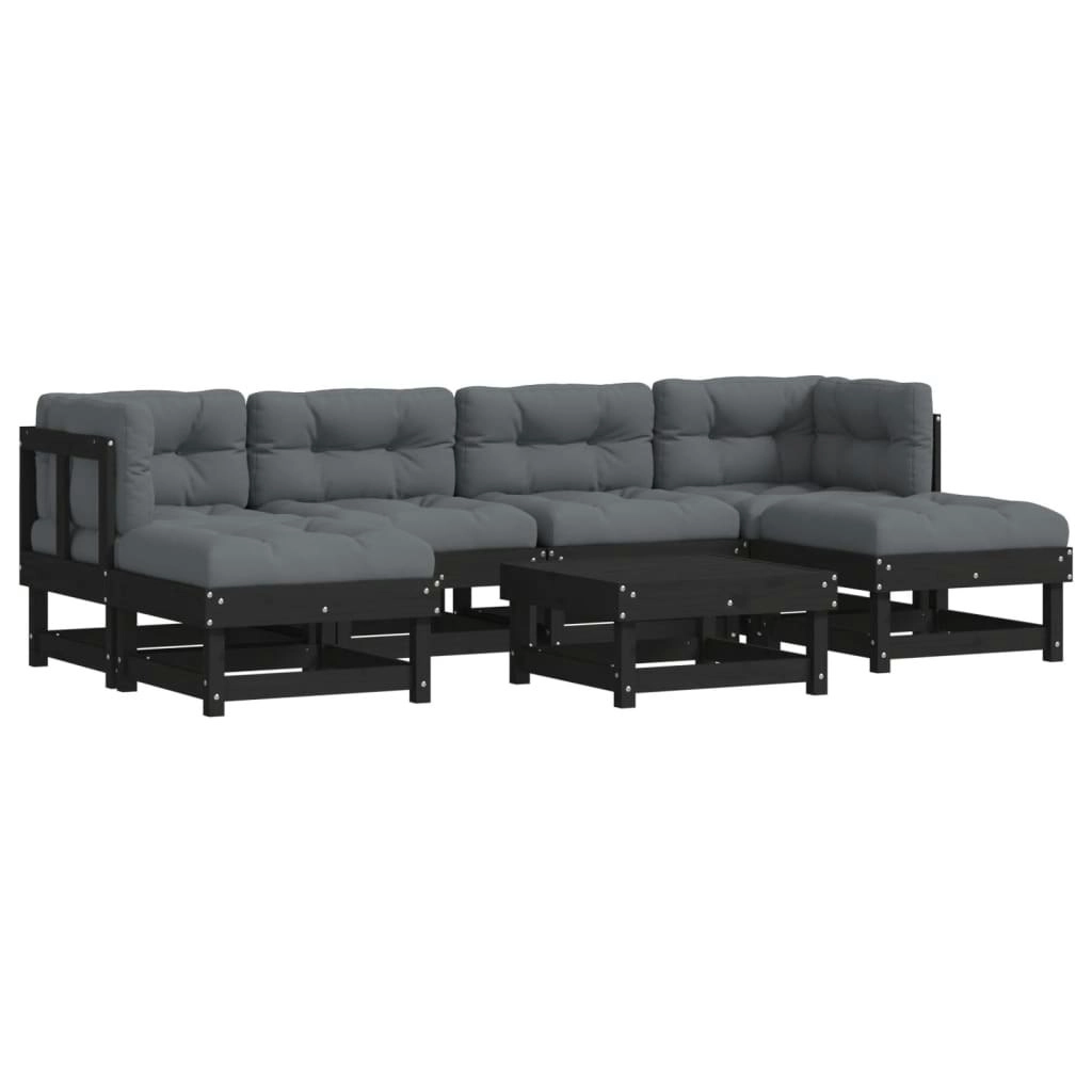 7 Piece Garden Lounge Set with Cushions Black Solid Wood 3185924