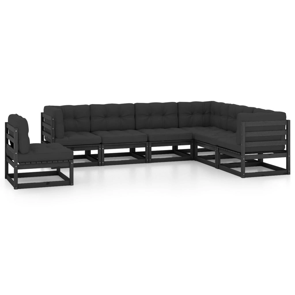 7 Piece Garden Lounge Set with Cushions Black Solid Pinewood 3076818