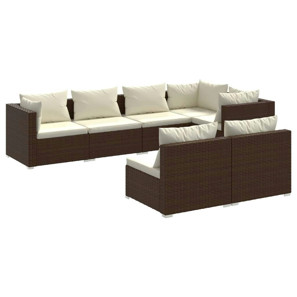 7 Piece Garden Lounge Set with Cushions Brown Poly Rattan 3102386