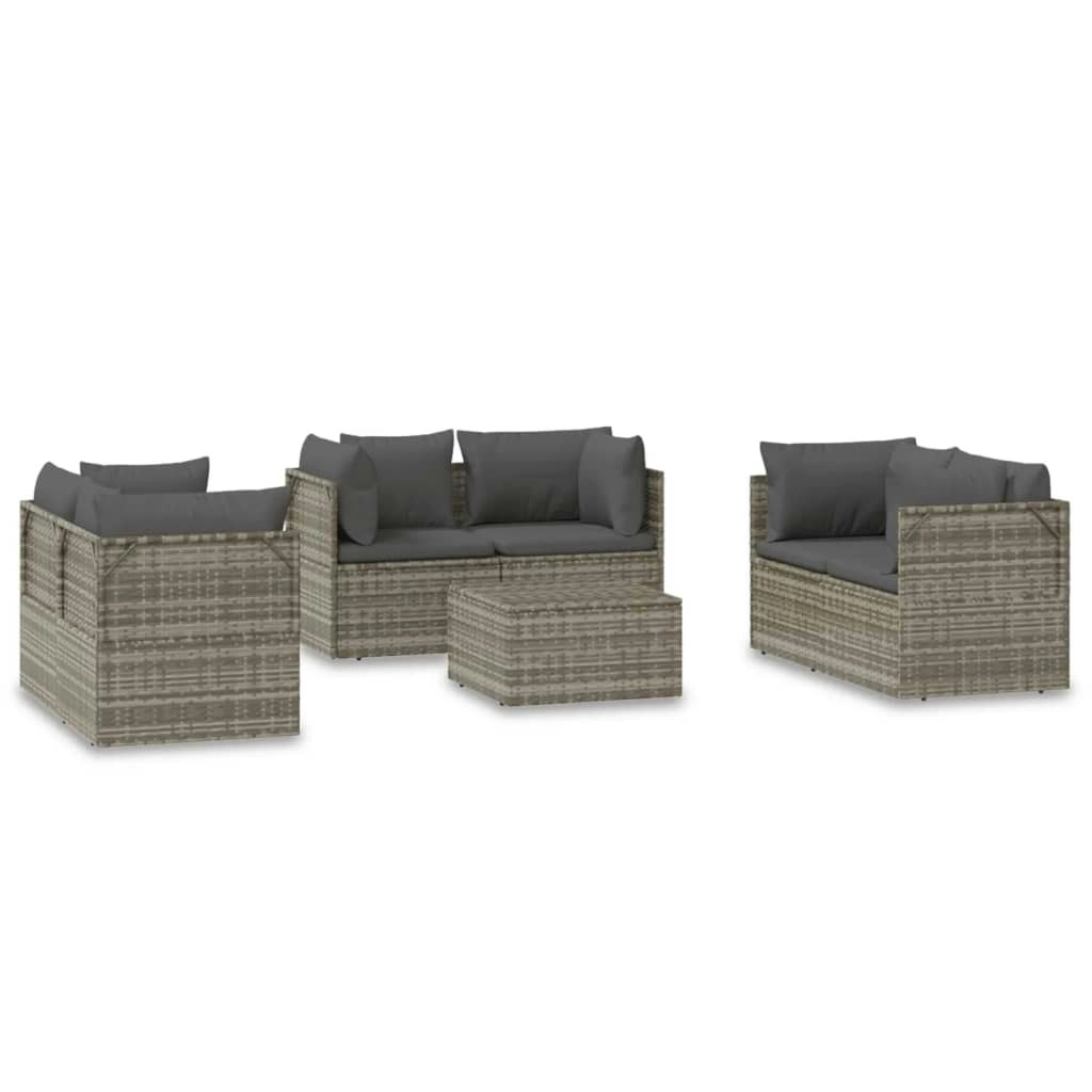 7 Piece Garden Lounge Set with Cushions Grey Poly Rattan 3157502