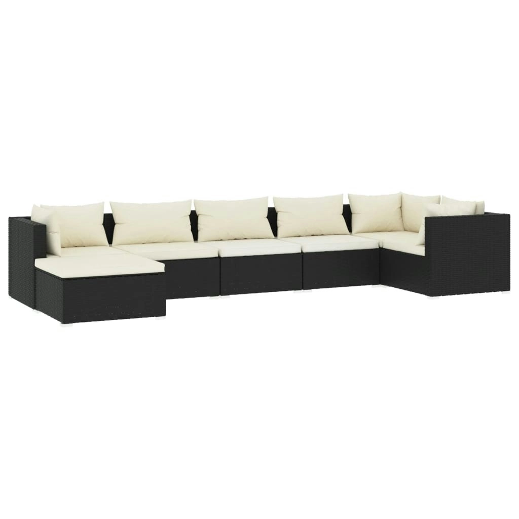 7 Piece Garden Lounge Set with Cushions Poly Rattan Black 3101823